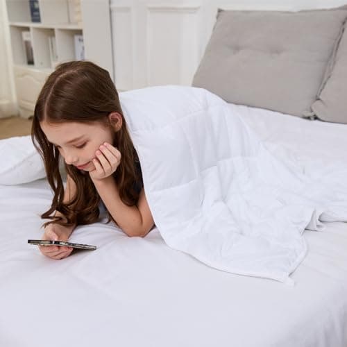 PRETTY NIGHT Weighted Blanket 7lbs Twin Size White 41"x60" Weighted Blankets Heavy Blanket are Comfortable and Cozy 6