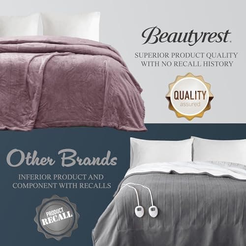 Beautyrest Heated Plush Elect Electric Blanket with 20 Heat Level Setting Controllers Equip with Secure Comfort Technology and 10 Hours Auto Shut Off, Full: 80x84, Lavender,BR54-0655 5