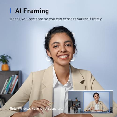 Anker AnkerWork C310 Webcam, 4K Webcam, 12 Megapixel, AI Auto Focus, AI Framing, AI Noise Canceling Mic, Built-in Privacy Cover, and Adjustable FOV, 1080p@60FPS HDR, for Video Calls and Livestreams 5