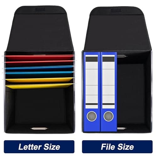 CADONO File Organizer Box with Lid, Large Hanging File Folder Organizer with Plastic Slide, Collapsible Portable Filing Storage Boxes for Office/Decor/Home (Black, 14.9 x 12.59 x 10.8 inch) 5