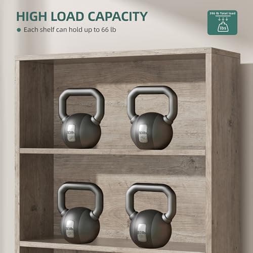 Shintenchi Bookshelf, Industrial Bookshelves and Bookcases with Doors Floor Standing 6 Shelf Display Storage Shelves 70.6 inches Tall Bookcase for Home Office, Living Room (Grey) 7