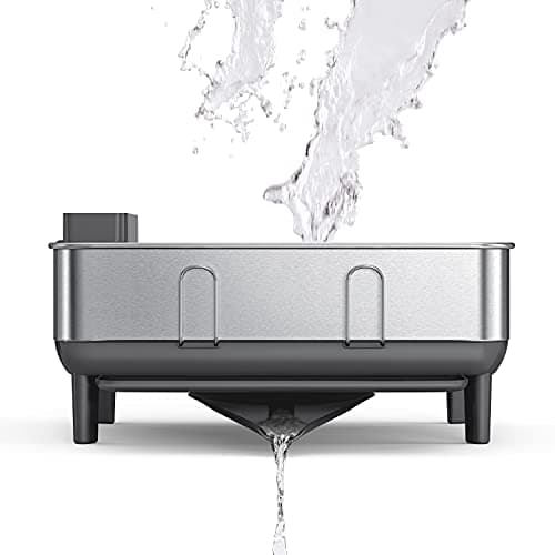 simplehuman Compact Dish Drying Rack with Stainless Steel Frame, 360º Easy Drain Swivel Spout, Utensil Holder, Anti-Residue Coating, Moisture Control Surface, Grey 5