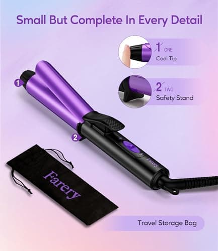 FARERY 1 Inch Barrel Travel Curling Iron, Dual Voltage, Ceramic Mini Hair Curler with Keratin&Argan Oil Infuse, Travel Size Curling Iron with Storage Bag 6
