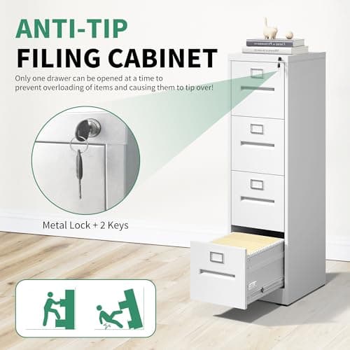 VIYET 4 Drawer File Cabinet,Metal Filing Cabinets with Lock,White Vertical File Cabinet for Home Office,Heavy Duty Metal Storage Cabinet for A4/Letter/Legal Size File,Assembly Required 5