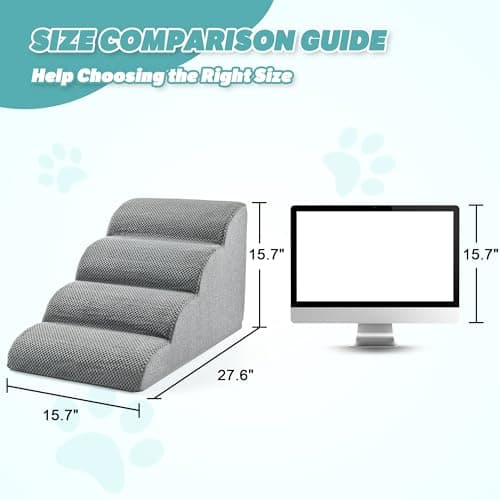 IFNOW Dog Stairs for Small Dogs 15.7''H, 4-Step Sturdy Dog Steps for Bed, Couch, Sofa, Waterproof Pet Stairs for Older Cats, Puppy, Removable Washable Cover, Non-Slip Curved Pet Ramp Indoor, Grey 8