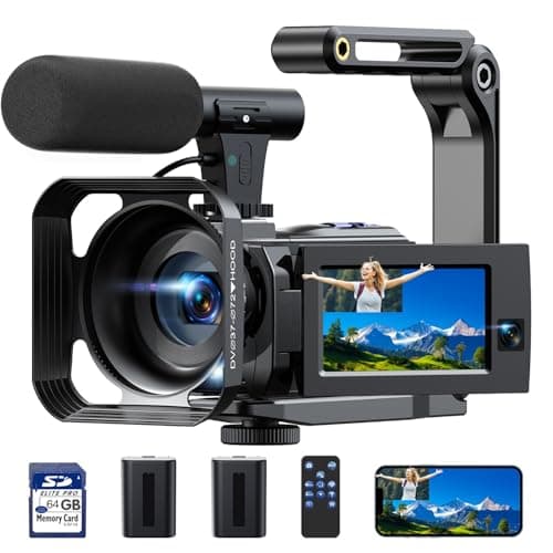 4k Video Camera Camcorder 56MP Dual Lens Cam Corder with WiFi IR Night Vision YouTube Camera,16X Digital Zoom Touch Screen Video Recorder with 64GB SD Card, Tripod, Remote Control, 2 Batteries