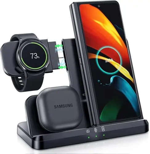 LK Wireless Charger for Samsung 3 in 1 Wireless Charging Station for Galaxy Watch Charger Compatible for Samsung S25 Ultra Plus S24 S23 S22 S21 Z Fold Flip 7/6/5/4, Galaxy Watch 8/7/6/5 Pro/4/3(Black)