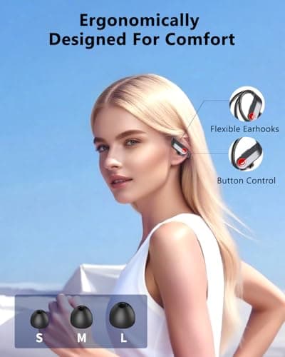 EUQQ Ear Buds Wireless Bluetooth Earbuds, Noise Cancelling Headphones 120H Playtime，IPX7 Waterproof Sports with Earhooks,LED Display Wireless Earphones for Running Gym Workout-Black 8