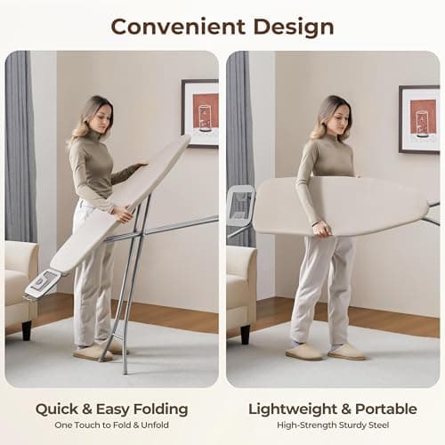 Yaheetech Foldable Ironing Board, Heavy Duty Iron Board with 9 Adjustable Heights, 4 Layer Cover and Safety Iron Rest, 52X14 Compact and Space Save Iron Board for Home Laundry Room Use, Beige 7