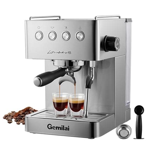 Gemilai Espresso Machine, Espresso Maker with Milk Frother Steam Wand & 57OZ Water Tank for Latte Macchiato Cappuccino, Brushed Stainless Steel G3005E