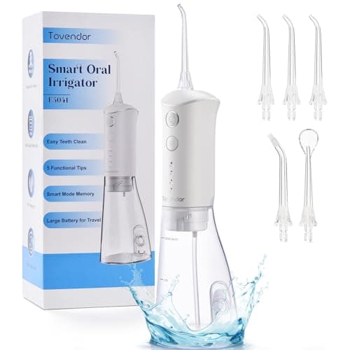 TOVENDOR Water Dental Flosser, Rechargeable Dental Oral Irrigator, 3 Modes, 5 Tips for Teeth Cleaning, Family Oral Health, Portable 300ML Large Water Tank Water Flosser, IPX7 Waterproof (White)