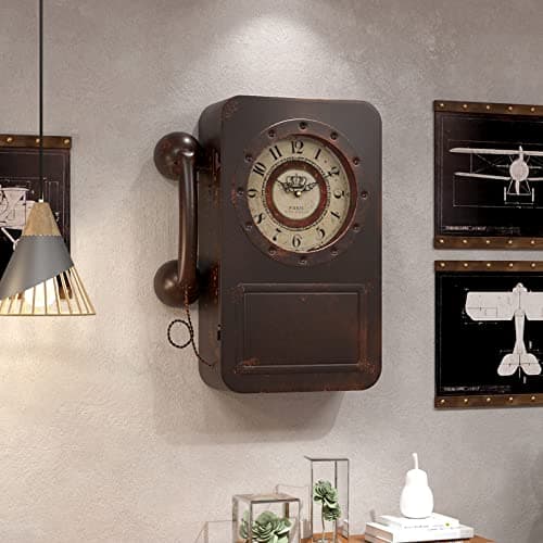 Abdurey Retro Old Telephone Wall Clock with Hidden Safe, Battery Operated Quartz Metal Wall Clocks, Large Rectangular Vintage Decor Clocks, for Farmhouse, Living Room(16" H x 12" W x 4" D) 6