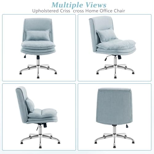 VINGLI Cloud Criss Cross Legged Chair,18" High Back Armless Home Office Desk Chair no Wheel,Wide Adjustable Comfy Padded Seat Task Computer Chair,Modern Swivel Makeup Vanity Chair,Fabric,Blue 8