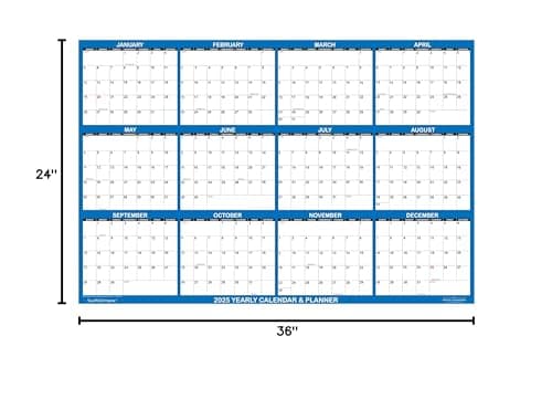 24" x 36" SwiftGlimpse 2025 Wall Calendar Erasable Large Wet & Dry Erase Laminated 12 Month Annual Yearly Wall Planner, Reversible, Horizontal/Vertical, Navy 8
