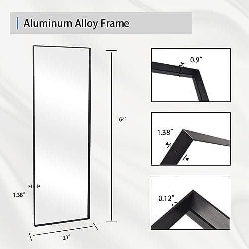BEAUTYPEAK 21" X 64" Full Length Mirror, Modern Black Deep Frame Floor Mirror, Rectangular Wall Mounted Dressing Mirror for Bedroom, Living Room, Bathroom, Hanging or Leaning, Black 7