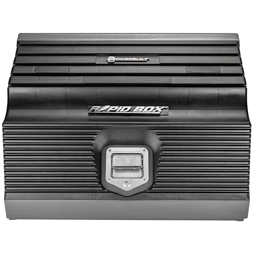 Powerbuilt 26 Inch Portable Slant Front Rapid Toolbox Tiered Stairstep Tool Holders, 16 Gauge Steel, Chrome Hardware, Weather-Resistant Lockable Polymer Lid, Grey, 240111 8