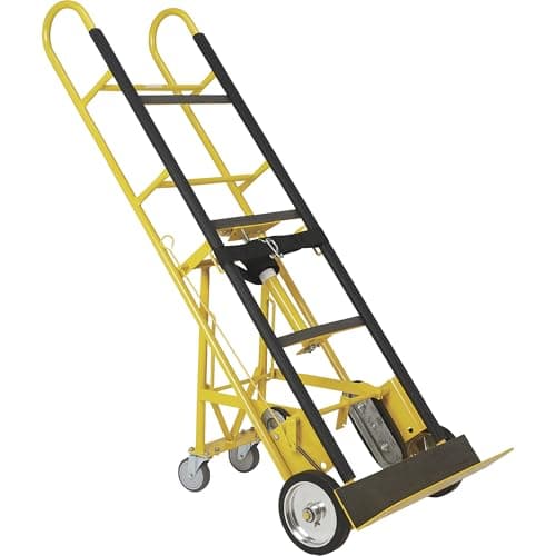 Strongway Industrial Hand Truck – 1200 lb Capacity Heavy-Duty Appliance Dolly, Convertible 2/4-Wheel Design, 8" Rubberized Wheels, Auto-Rewind Ratchet Belt & Stair-Climbing Capability