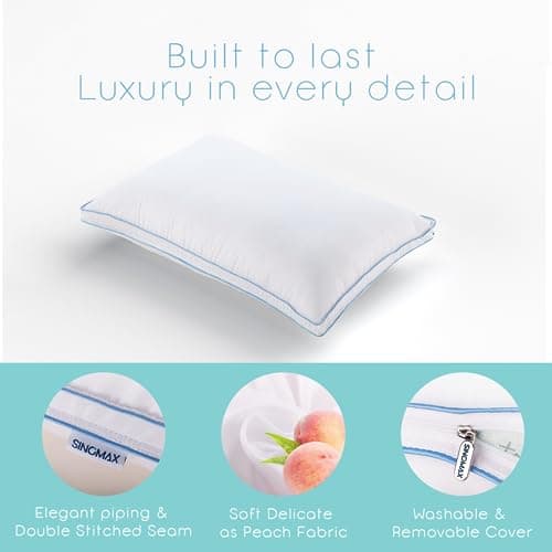 Sinomax Hybrid Firm Pillow Memory Foam Core & Fiber-Filled Cover, Firm Bed Pillow Neck Support for Side Back Stomach Sleepers, Pain Relief for Back Shoulder Set of 2 Queen 7