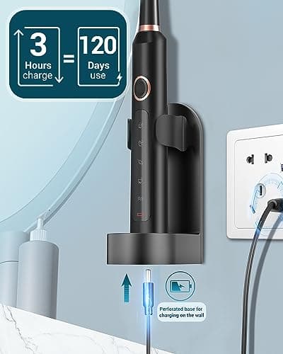 Sonic Electric Toothbrush for Adults - Rechargeable Electric Toothbrush with 8 Brush Heads & Travel Case,Teeth Whitening, Power Electric Toothbrush with Holder, 3Hours Charge for 120 Days - Black 6