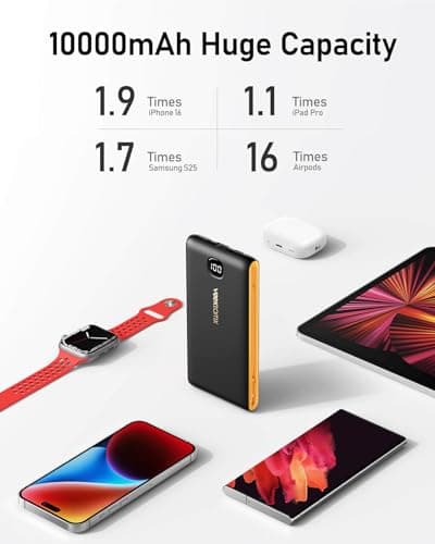 VEEKTOMX Portable Charger with Built in Cables 10000mAh, Power Bank for iPhone with Wall Plug, Travel Essential Fast Charging USB C Slim External Battery Pack for iPhone 17/16/15, Samsung, iPad, etc 6