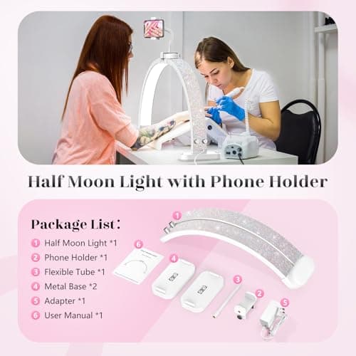 LIONVISON Half Moon Light for Nail Desk: 31-inch Manicure Table Light with Phone Holder for Beginner DIY - 48W Professional Half Moon Lamp for Nail Tech,Eyelash,Makeup,Tattoo 8
