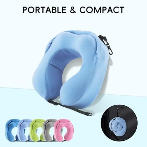 ALLINCOZY Travel Pillow with Hood for Airplane, 100% Pure Memory Foam Hooded Neck Pillow for Traveling, Car, Office, Soft, Machine Washable, Easy Storage, Blue 6