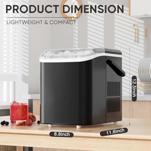 DUMOS Countertop Ice Maker with Handle, 26lbs/24H Portable Ice Machine, 9 Bullet Ice Cubes Ready in 6 Mins, Self-Cleaning, Quiet Compact Ice Maker for Home, Kitchen, RV, Camping, Black 5