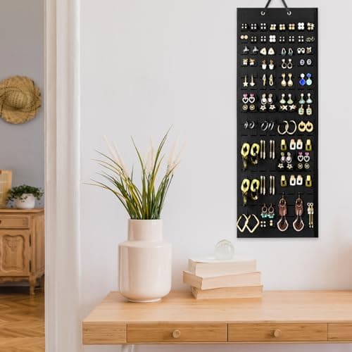 Lolalet Hanging Earring Holder Organizer with 20 Hooks for Women, Earring Organizer Wall Earrings Hanger Pierced Earring Storage, Felt Stud Earring Display, 608 Holes for Earrings - Black, 1 Pack 6