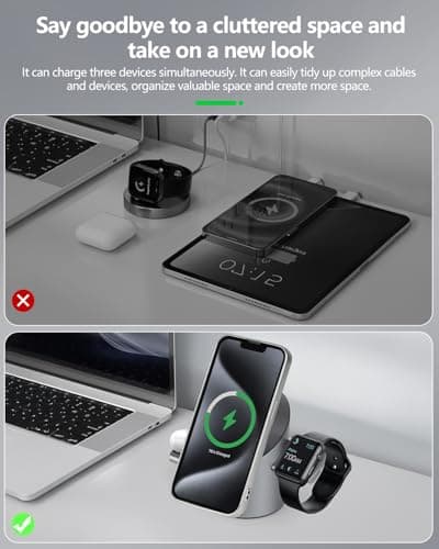 MOYiEAKAN 3 in 1 Auto Rotation Wireless Charging Station for Apple Devices, Mag-Safe Wireless Charging Stand, Qi2 15W Charging Station for iPhone 16, 15, 14, 13, 12 Series& AirPods& iWatch 7