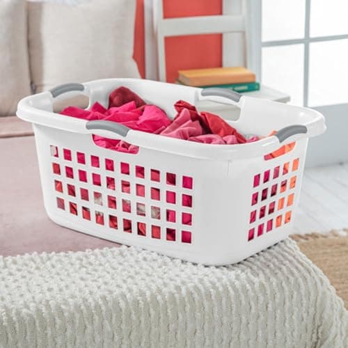 Sterilite 6 Pack Plastic Laundry Basket Clothes Hamper, 2 Bushel, Ultra, White 6