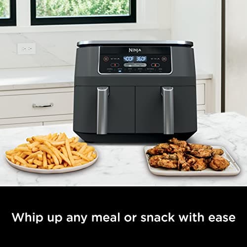 Ninja DZ201 Foodi 8 Quart 6-in-1 DualZone 2-Basket Air Fryer with 2 Independent Frying Baskets, Match Cook & Smart Finish to Roast, Broil, Dehydrate & More for Quick, Easy Meals, Grey 6