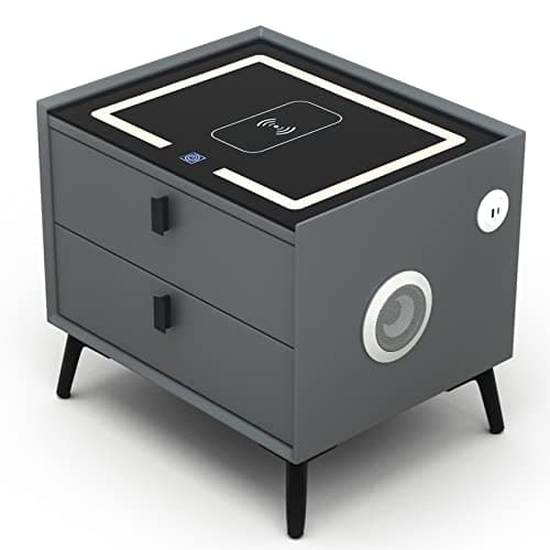 Smart Nightstands with Wireless Charging Station, USB Port, Nightstand with 3 Color LED Lights and Speaker, Modern Wooden End Side Table for Bedroom, Dorm, 2 Drawers
