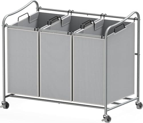 Simple Houseware Heavy-Duty 3-Bag Laundry Sorter Cart, Silver