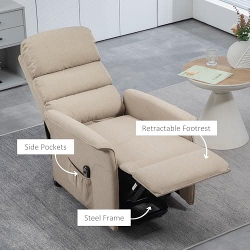HOMCOM Power Lift Recliner Chair for Elderly, Easy Assembly, Fabric Lift Chair for Adults, Recliner Sofa with Remote Control, Side Pockets for Living Room, Beige 7