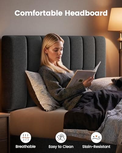 Pipishell Queen Bed Frame with 12 Thickened Legs&Fabric Upholstered Headboard,1300 lbs Strong Weight Capacity, Adjustable Headboard, No Box Spring Needed, Easy Assembly, Underbed Storage（Solid Wooden） 7