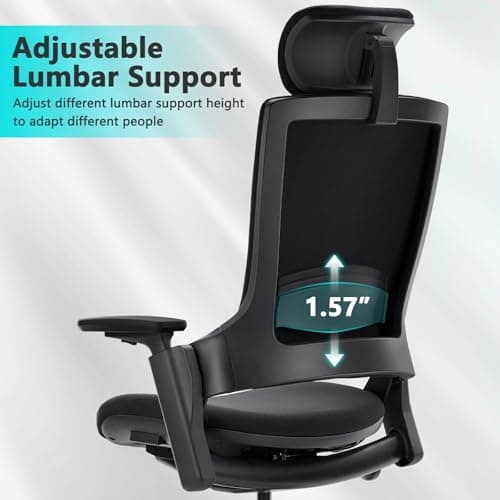 CLATINA Ergonomic High Swivel Executive Chair with Adjustable Height Head 3D Arm Rest Lumbar Support and Upholstered Back for Home Office Black 6