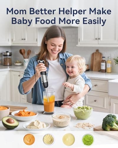 Immersion Blender Handheld 1000W 5 in 1 Corded Stick Hand Blender Kitchen with 12 Speed, BPA-Free, Mixing Beaker, Chopper, Whisk, Milk Frother, Perfect Emulsifier for Soup, Baby Food, Sauce, Puree 6