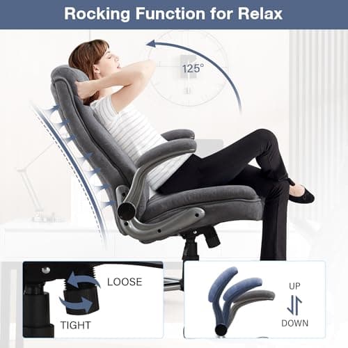 Big and Tall Fabric Office Chair 400lbs High Back Executive Computer Desk Chair with Flip Up Armrest, Breathable Fabric Adjustable Height Ergonomic Home Office Heavy Duty 5