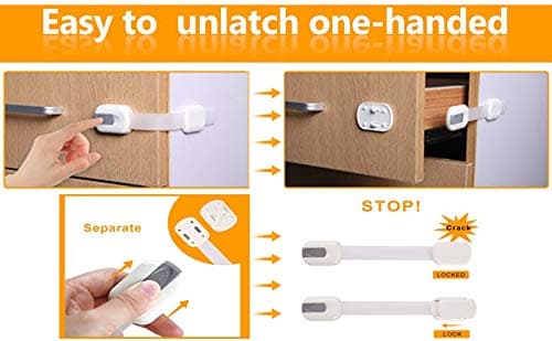 6 Pack Vmaisi Multi-Use Adhesive Straps Locks - Childproofing Baby Proofing Cabinet Latches for Drawers, Fridge, Dishwasher, Toilet Seat, Cupboard, Oven,Trash Can, No Drilling (White) (6) 8