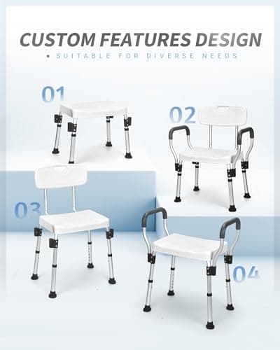 Sangohe Shower Chair, Heavy Duty Shower Seat with Back, Arms, Adjustable Height, Ideal for Bathtub, Handicap, Elderly, 796C 7