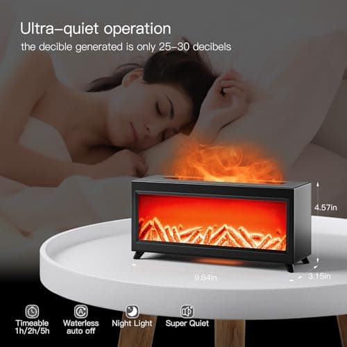 BLOIMP Flame Essential Oil Diffuser, 220ml Fireplace Flame Diffuser,2 Mist Mode Humidifier 4 Timer Remote Control Waterless Auto-Off, Humidifiers for Bedroom Home Office (Black) 5