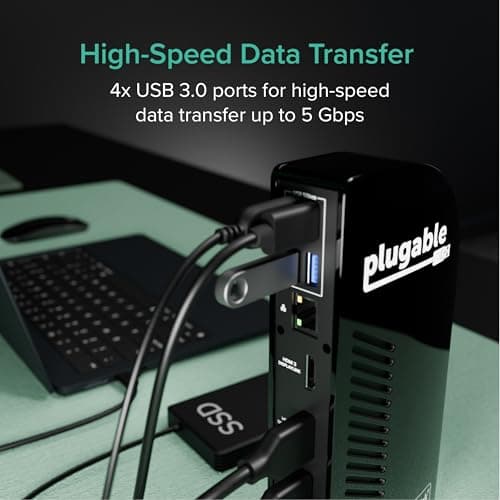 Plugable USB-C Triple Monitor Docking Station: 13-in-1 Laptop Dock with 100W Charging for Mac (DisplayLink Driver Required), Windows, Chrome, 3 HDMI, Gigabit Ethernet, SD, USB-C 20W, 4 USB - UD-ULTCDL 5