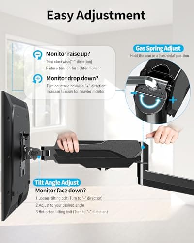 MOUNTUP Monitor Wall Mount for 17-32 Inch Computer Screen, Wall Mounted Arm Support 4.4-17.6lbs Display, Computer Monitor Arm, VESA Bracket for VESA 75x75mm and 100x100mm, Black 6