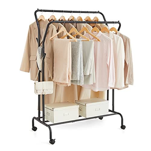 SONGMICS Clothes Rack, Double-Rod Clothing Rack for Hanging Clothes with Wheels, Garment Rack, Metal Frame, 220 lb Max. Total Load, 40.7 Inches Wide, Clothes Storage and Display, Black UHSR107B01 8