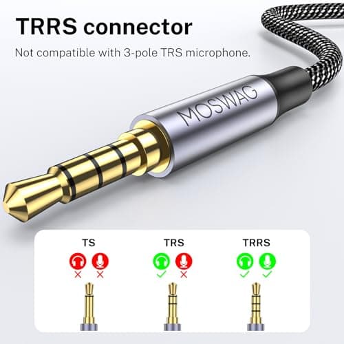 MOSWAG 3.5mm TRRS Splitter for 2 Headphones, 【Audio Sharing】+【Microphone】 Dual Headphone Splitter, Nylon Braided & Gold-Plated 3.5mm Stereo Audio Y Splitter Cable for Phone, PC, Laptop, PS4, Switch 5