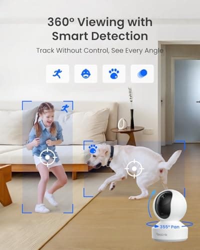 REOLINK E1 Pro 3K PT Wi-Fi Indoor Camera for Baby & Pet Monitoring, Auto Tracking, 5MP Night Vision Enhanced by F1.6 Aperture, Person/Pet/Baby Crying Detection, 2.4/5GHz Wi-Fi, Two-Way Audio 5