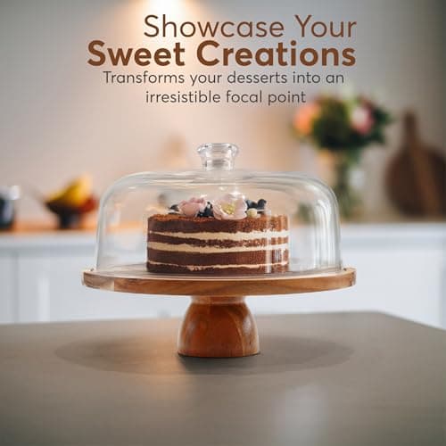 BreezyHome 2-in-1 Acacia Wood Cake Stand with Lid, Cake Stand with Acrylic Dome Light Weight, Strudy & Well Polished, Cake Plate with Lid for Parties, Weddings, and Everyday Use, Cake Display Stand with Lid 7