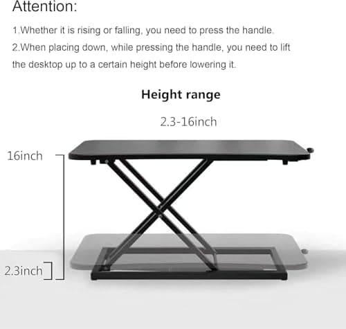 Standing Desk Converter Height Adjustable,Keyboard Riser for Stand Up Desk Riser, Easy Lift Height Converter Computer Workstations Home Office Study Room Portable Small Table Black Size 23.6 Inch D 3