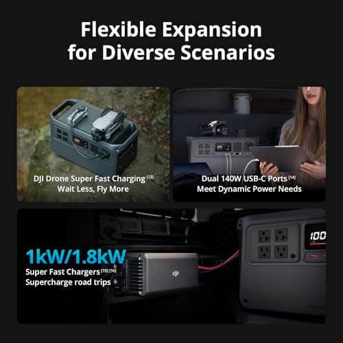 DJI Power 1000 V2 Portable Power Station, 1024Wh LFP Battery, Compact Size, 2600W Stable Output, 0-80% Recharge in 37 Mins, Electric Generator for Home, Camping, RVs, Off-Grid 7