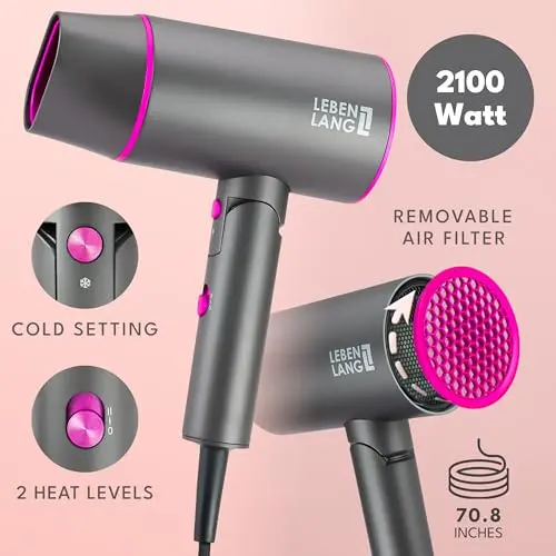 LEBENLANG Ionic Hair Dryer, 1875W - Foldable, Portable, Compact, Mini, Travel, Diffuser, Curly Hair 5